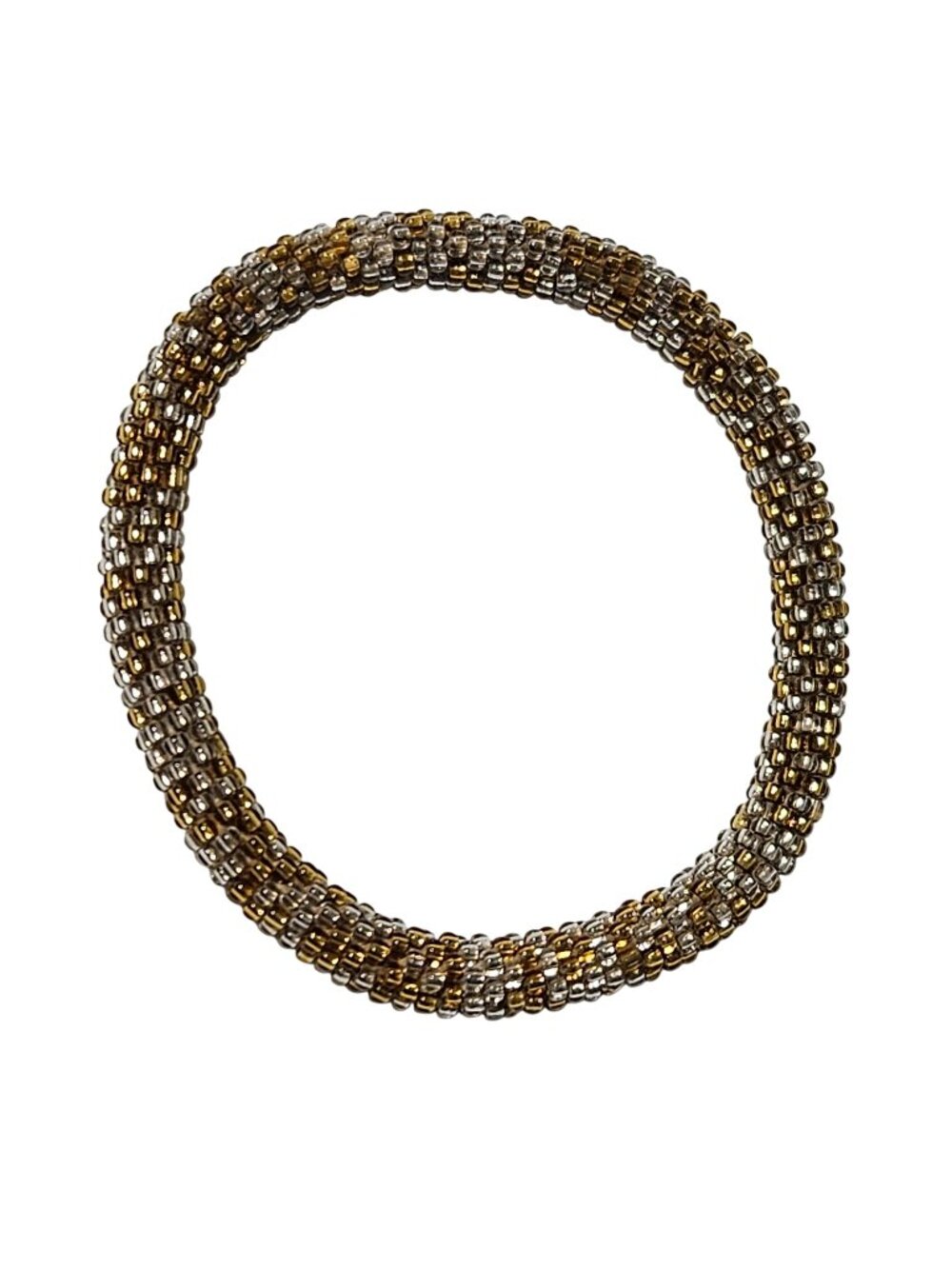 Handcrafted Gold Silver Beaded Stretch Bracelet Boho Minimalist Fashion Jewelry